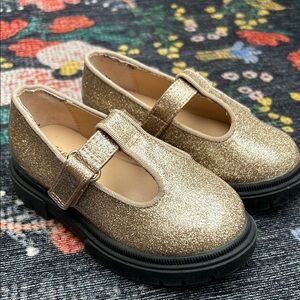 Cat & Jack Gold Glitter Toddler T-Strap Mary Janes, Size 7